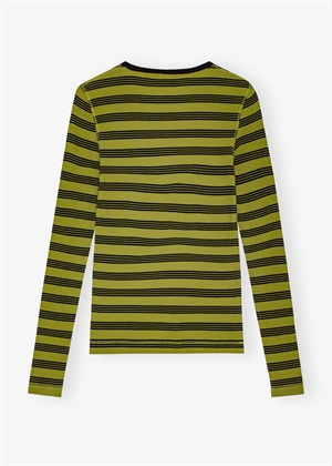 Striped soft cotton rib long sleeve tee Golden Cypress T4189 Ganni 